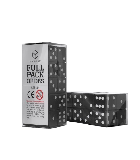 Dados Full Pack of D6s Negro y Blanco (20 unidades) - Q Workshop